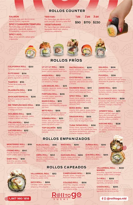 Primera hoja del menú impreso
