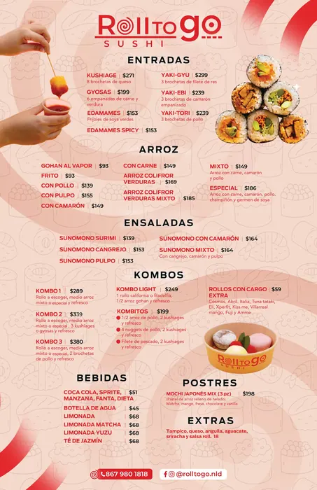 Segunda hoja del menú impreso